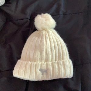 PINK white knitted winter hat